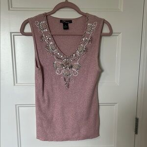 Once Again Embellished Pink Fitted Tank Top